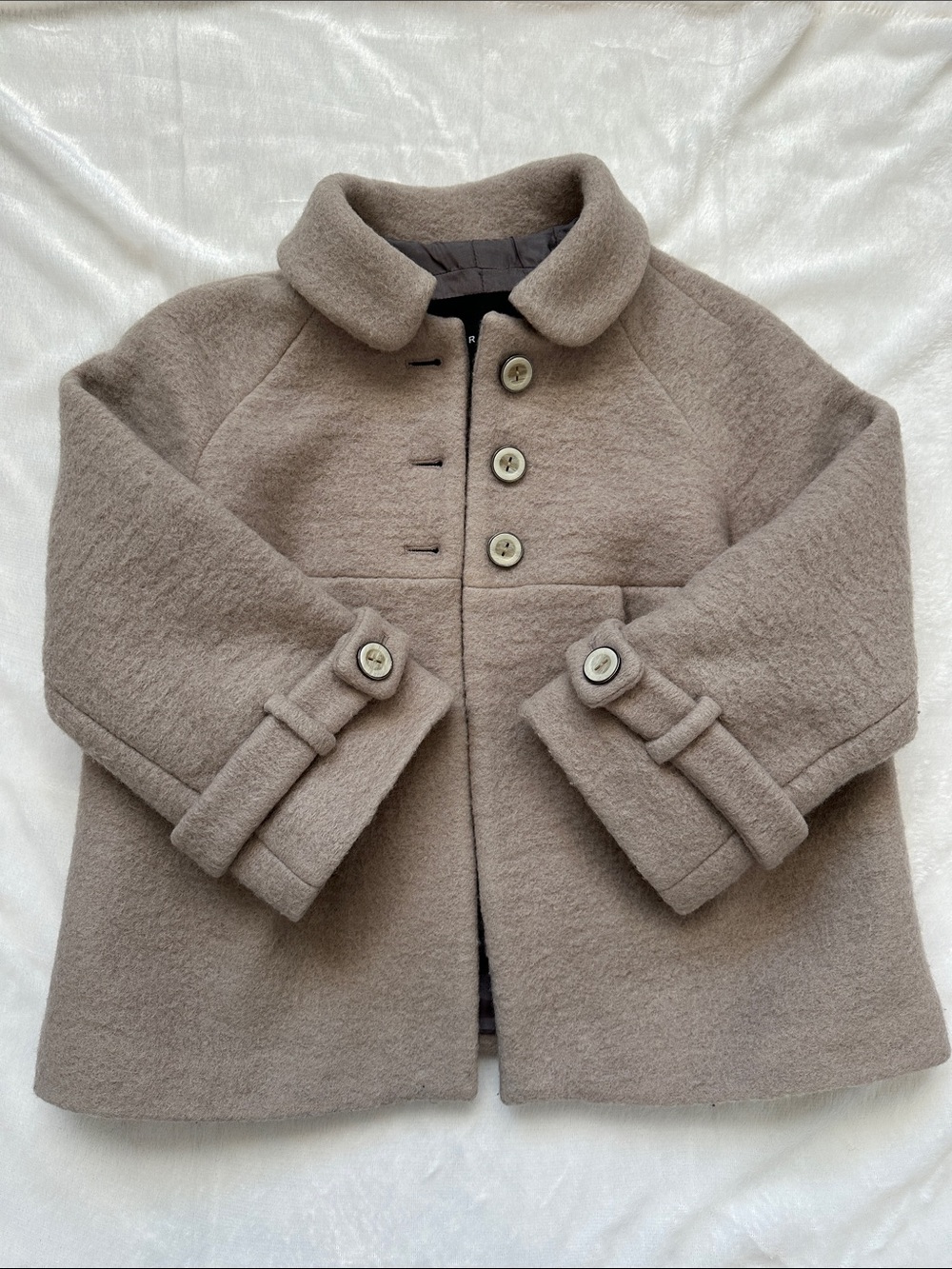 Zara Basic Wool Blend Taupe Beige 3/4 Sleeve Peter Pan Collar Swing Coat XS